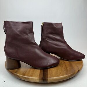 Womens Mansur Gavriel Glove Burgundy Leather Heeled Ankle Booties Size 39 GUC
